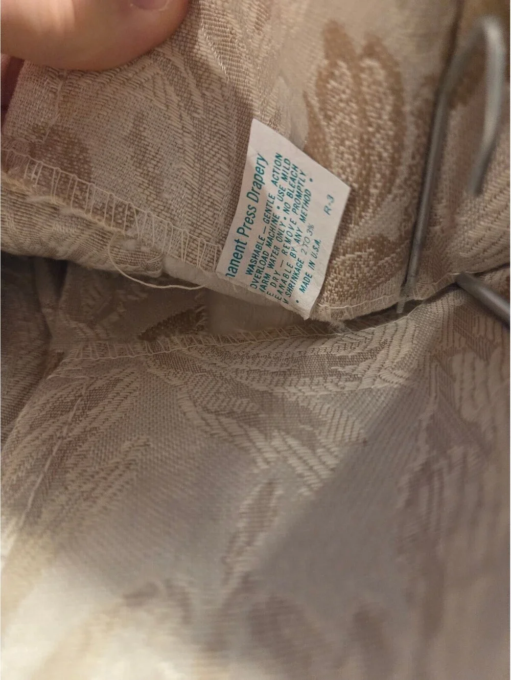 Vintage Permanent Press Floral Pinch Pleat Drapes Beige Tan Brocade Curtains 2PC